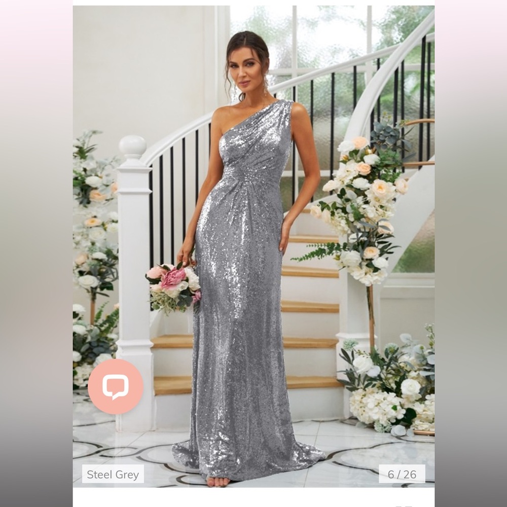 Hebeos Sheath/Column Sequins Ruched One-Shoulder Bridesmaid Dress